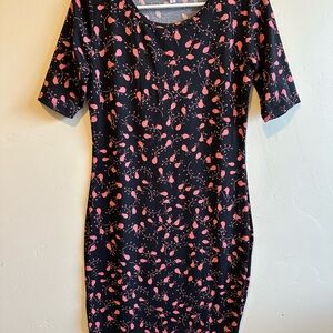 LuLaRoe Black Midi Dress with Pink Floral Pattern